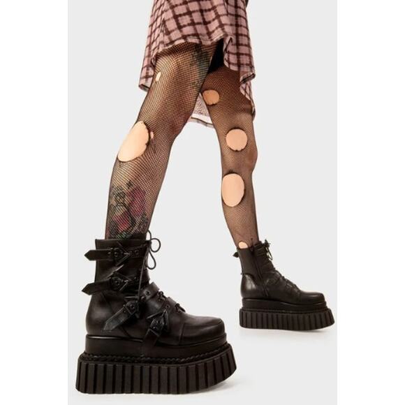 $135 Lamoda Unstable Chunky Ankle Creeper Boots 5 Faux Leather Goth Platform - Picture 1 of 10